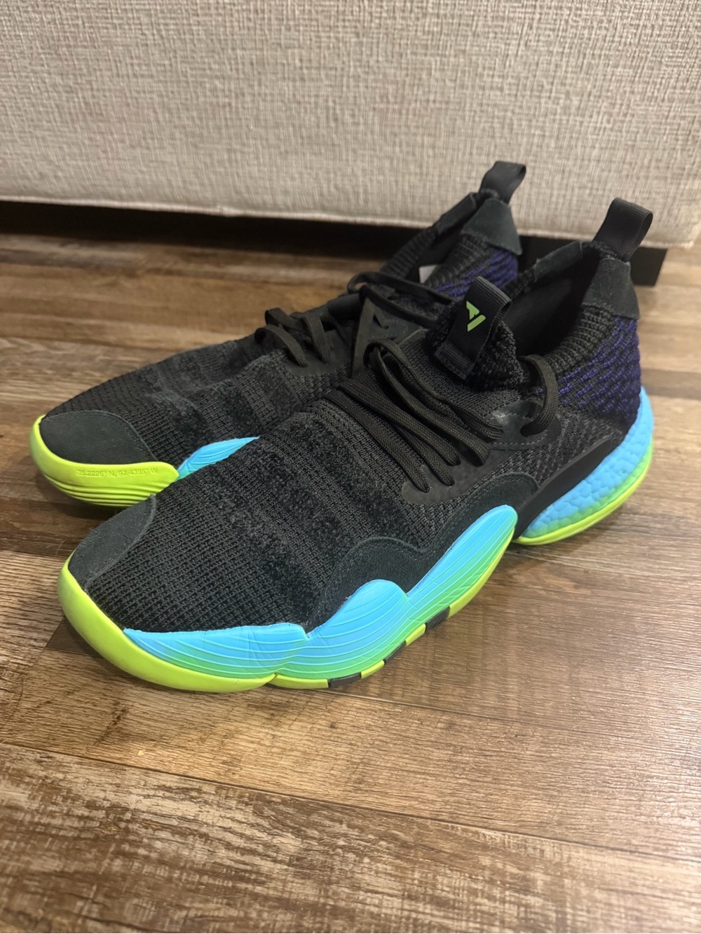 adidas Black Knit Sneakers with Blue and Neon Green Accents